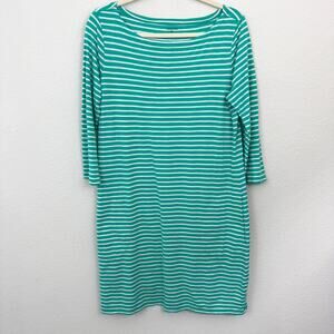 Garnet Hill Womens T Shirt Dress Size 8 Stripe 100% Cotton Casual Summer Green